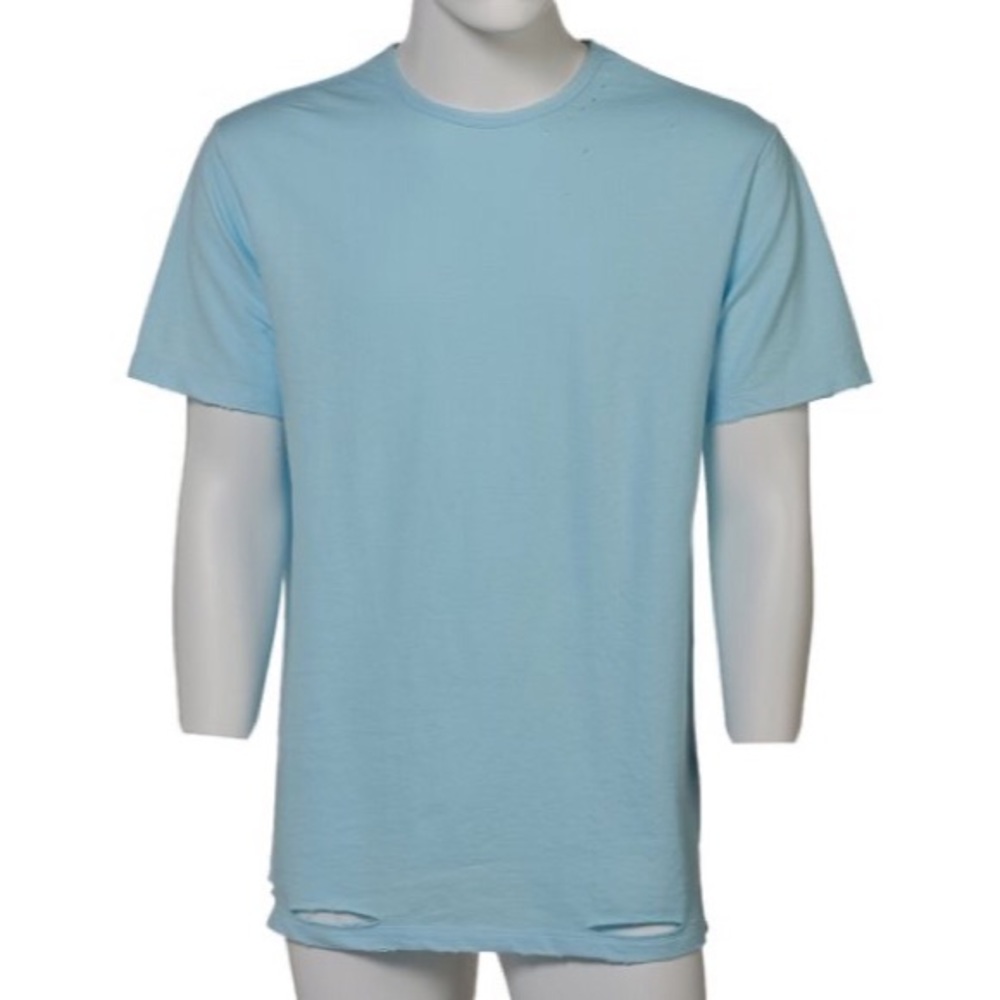 Forever 21 Men Light Blue Distressed-Hem Tee